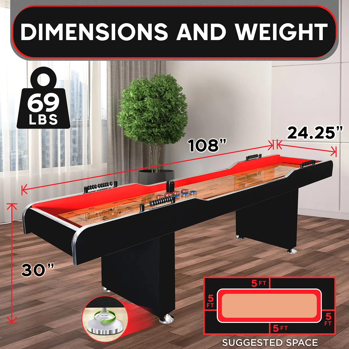 SereneLife Shuffleboard Holz - Lustiges Tischspiel für Indoor & Outdoor - Set mit Pucks, Staub & Co.