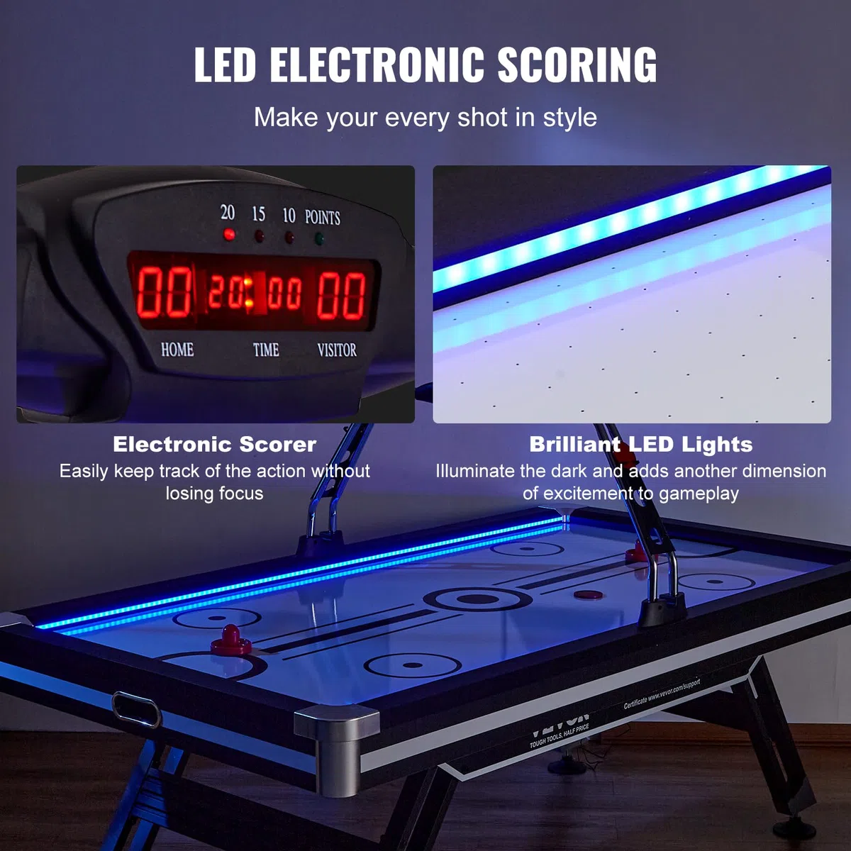 VEVOR luftbetriebener Hockeytisch, Indoor-Hockeytisch für Kinder und Erwachsene, LED-Sporthockeyspiel mit 2 Pucks, 2 Schiebern und elektronischem Punktesystem, Arcade-Gaming-Set für Spielzimmer
