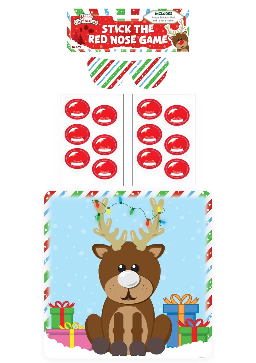 HENBRANDT 3 x Stick the Red Nose on the Reindeer 14 pcs Weihnachtsfeier Spiel Rudolph Weihnachten Familie festliche Spiele Weihnachtsstrumpf Füllung Party Füllung Aktivitätsspiel für Jungen und