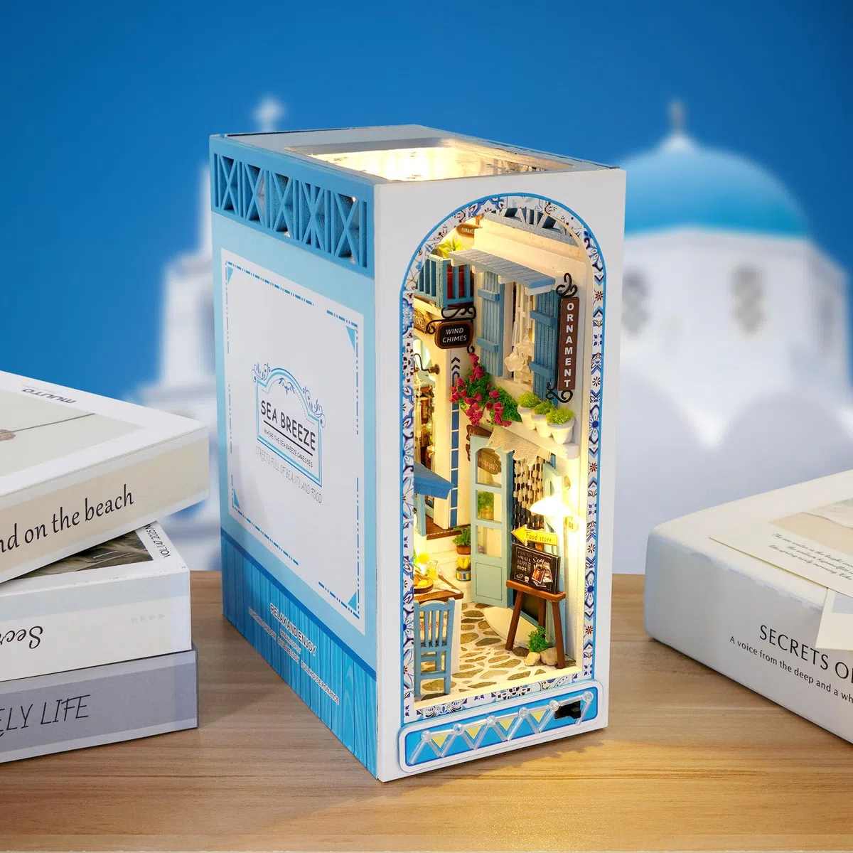 Cuteefun DIY Book Nook Kit, DIY Miniatur Puppenhaus, Bücherende Regaleinsatz, Hölzernes Book Nook Puppenhaus Kit für Erwachsene zu Bauen, Machen Sie Ihr Eigenes Handwerk Haus Modell (Meeresbrise)