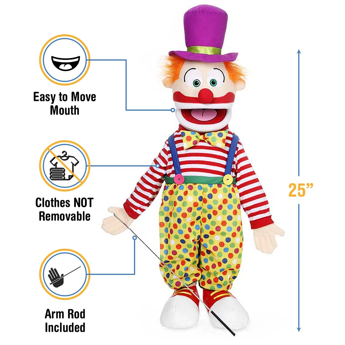 63,5 cm Clown mit Hut, Ganzkörper, Ventriloquist-Stil Puppe