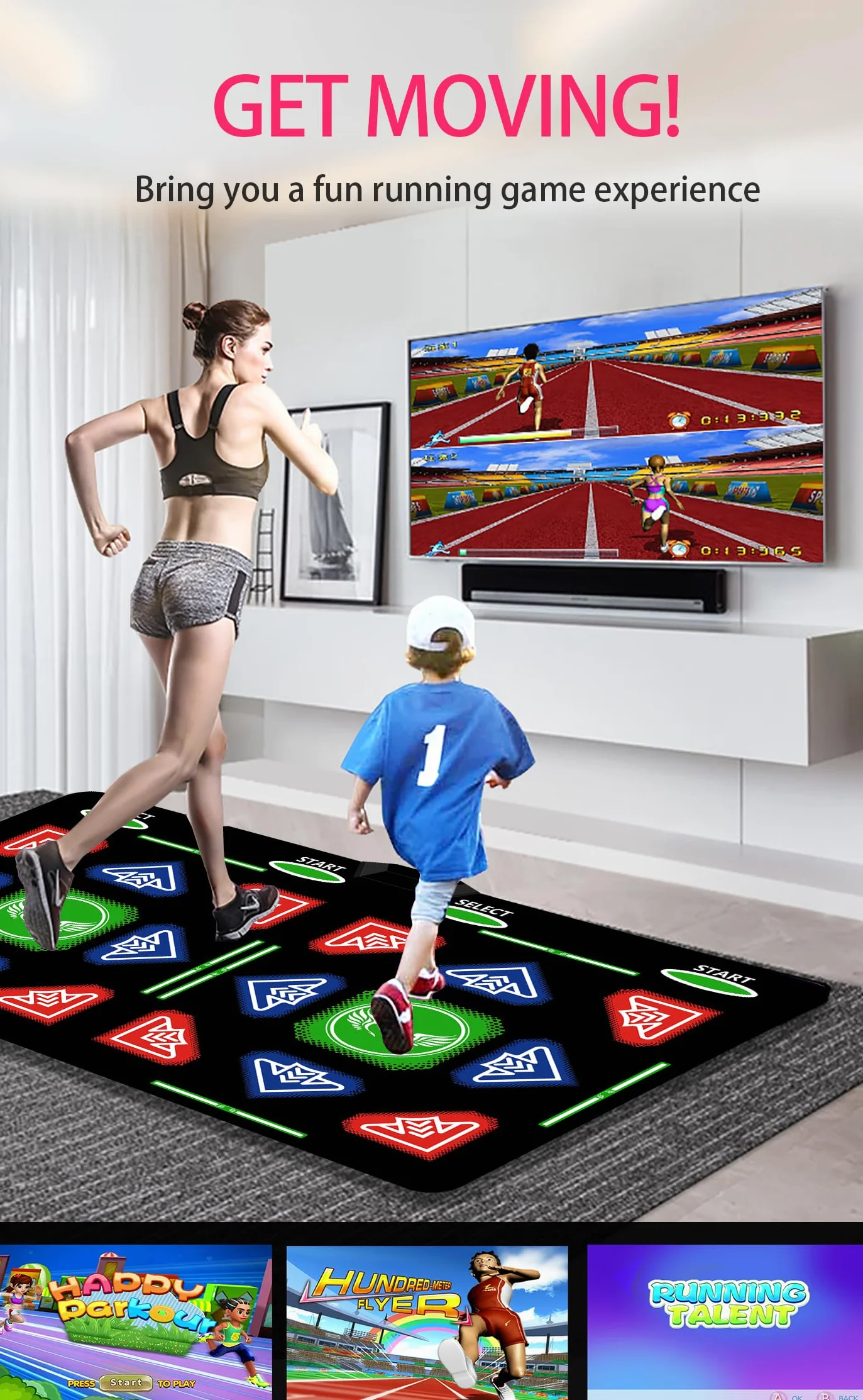 Double Dance Mat für Kinder & Erwachsene,mit 64GB Speicherkarte,1000 Spielen,885Liedern & 81MVs – HDMI Fitness-Tanzmatte mit MV/3D/Cartoon Dance Modus,geeignet für TV-Unterhaltung und Familienfitness