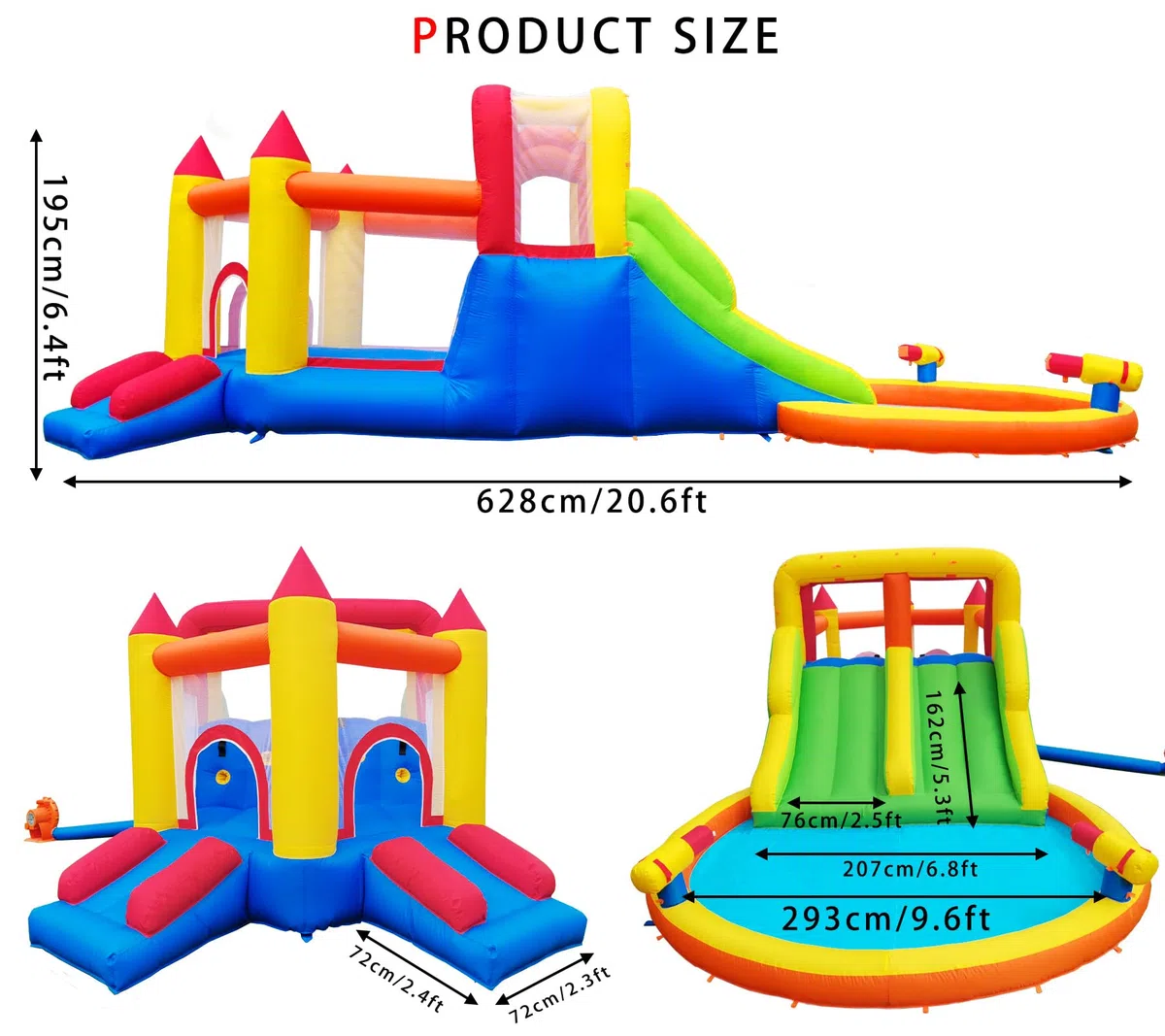 Baralir Große Aufblasbare Kinder-Hüpfburg mit Nass- und Trockenrutsche, Abenteuerspielplatz für den Garten, Hält bis zu 5 Kinder/200KG (ohne Gebläse) 6.28L x 2.93W x 1.95H m