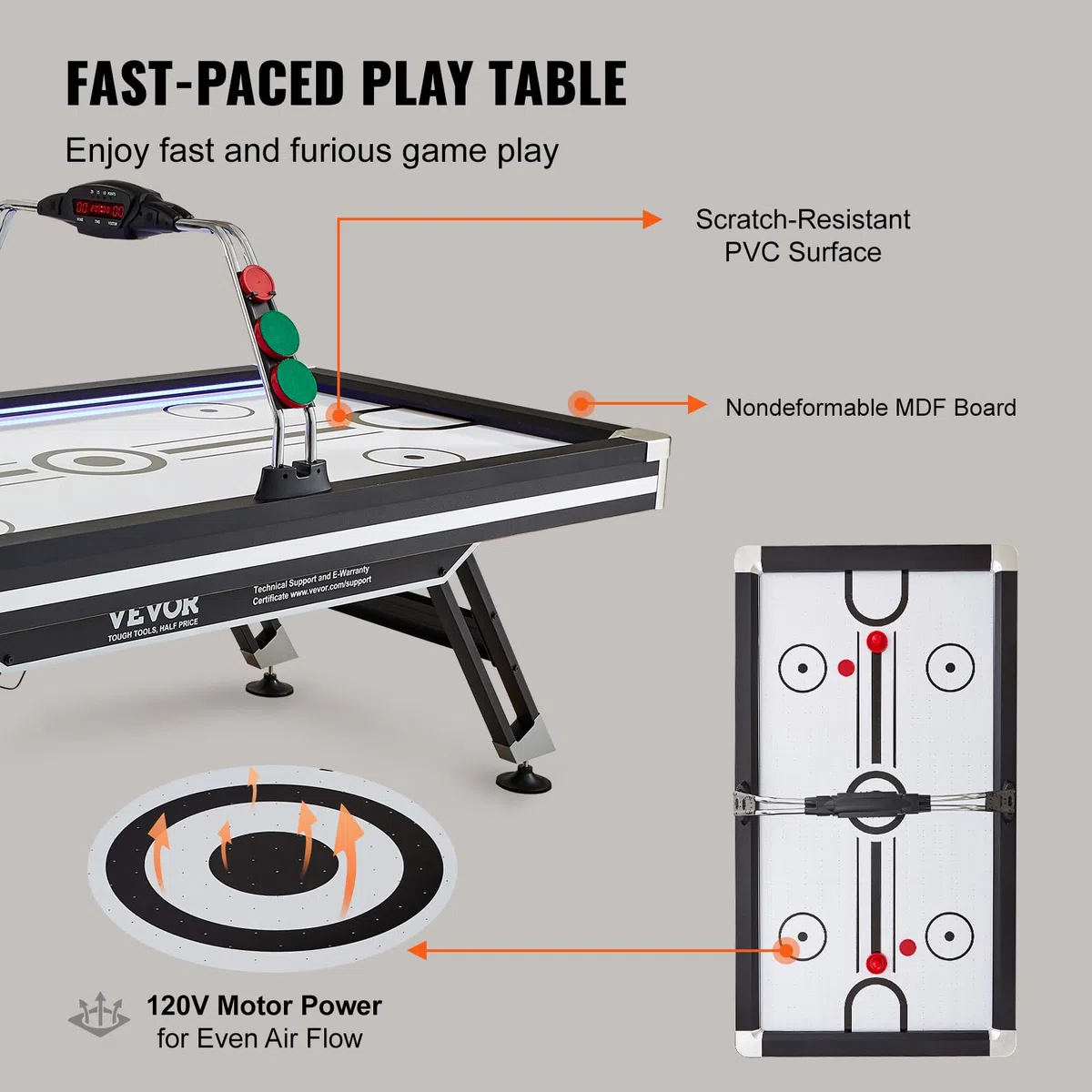VEVOR luftbetriebener Hockeytisch, Indoor-Hockeytisch für Kinder und Erwachsene, LED-Sporthockeyspiel mit 2 Pucks, 2 Schiebern und elektronischem Punktesystem, Arcade-Gaming-Set für Spielzimmer
