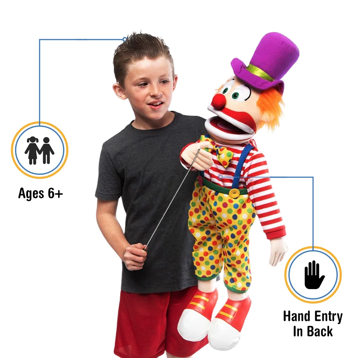 63,5 cm Clown mit Hut, Ganzkörper, Ventriloquist-Stil Puppe