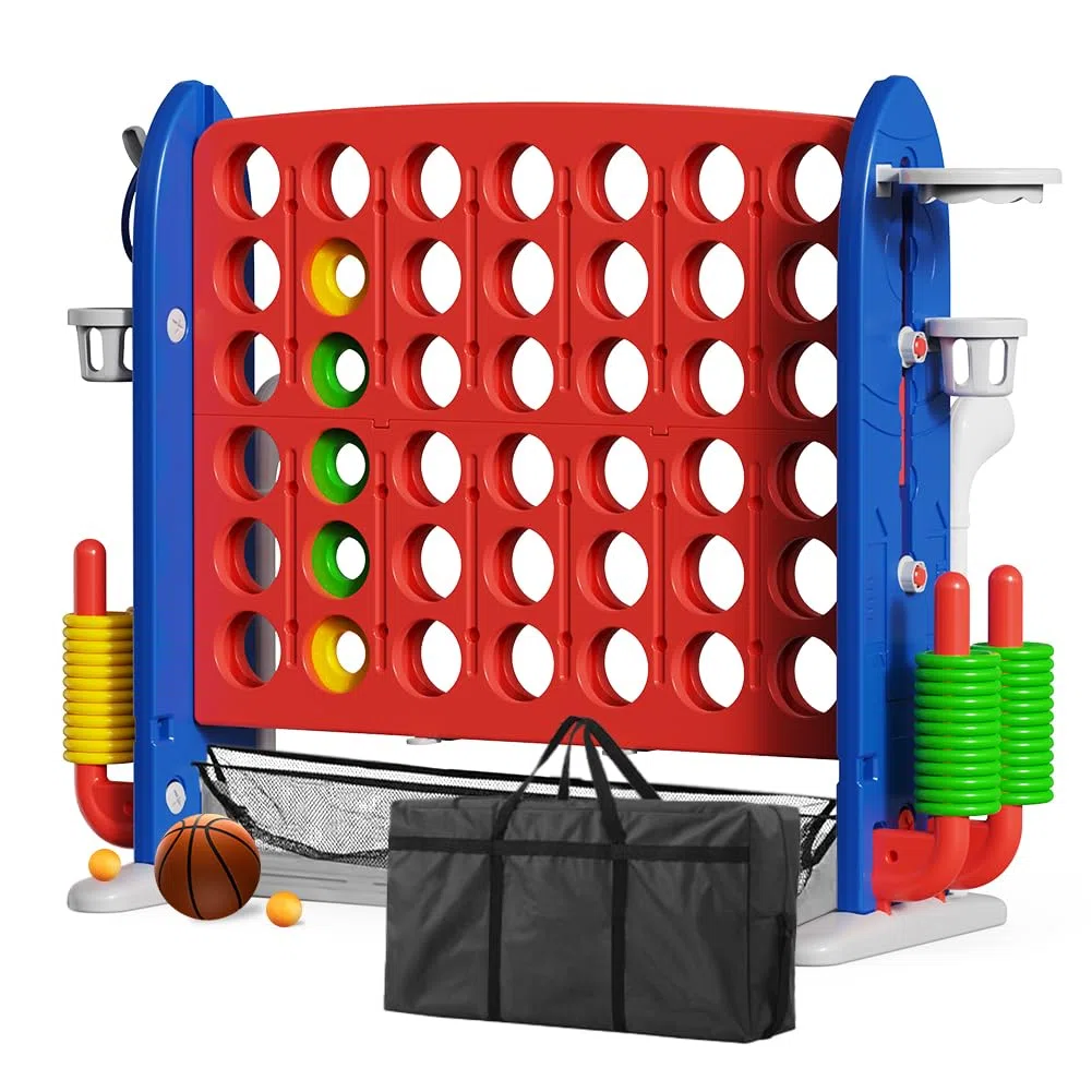 UBRAVOO Riesiges 4-Gewinnt-Spiel, 3-in-1 Jumbo-Spieleset für den Garten mit Basketball, Golf und Ringwurfspiel, höhenverstellbares Jumbo-Gartenspiel für Kinder, Erwachsene und die ganze Familie