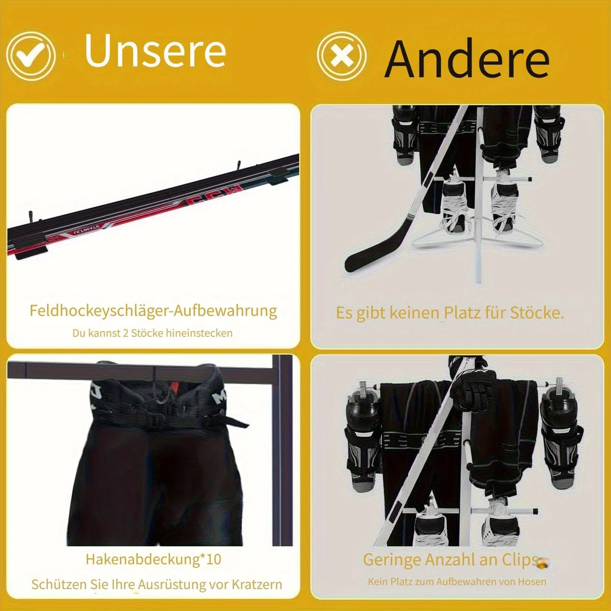 Hockey-Ausrüstungstrockengestell – Eishockeyschlägerhalter, Feldhockey-Trockner – Großes Hockey-Display, Aufbewahrungsregal – Sport-Metallständer für Lacrosse