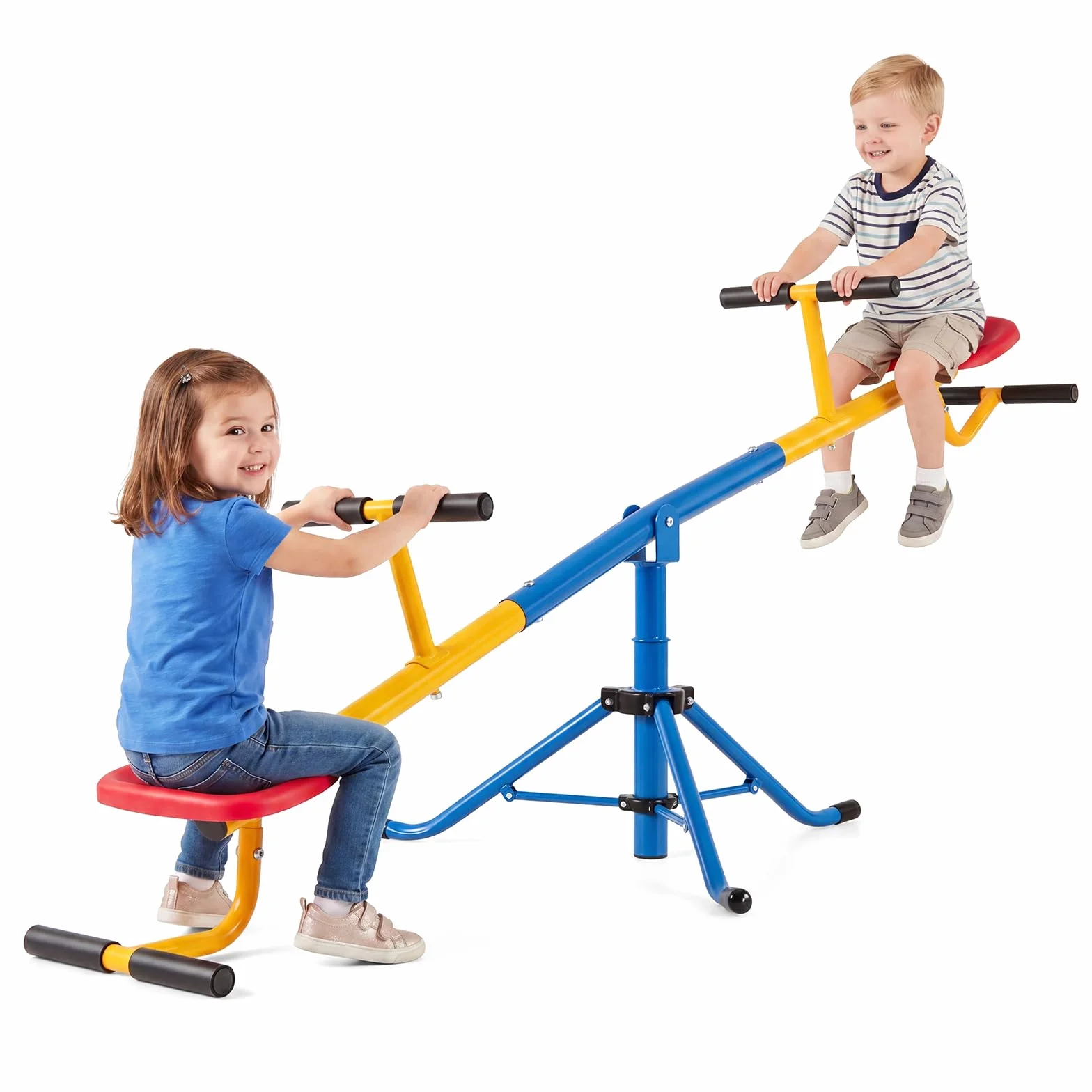 COSTWAY 2-Sitzer Schaukelwippe, Gartenwippe 360° drehbar, Kinderwippe Metall bis 60kg