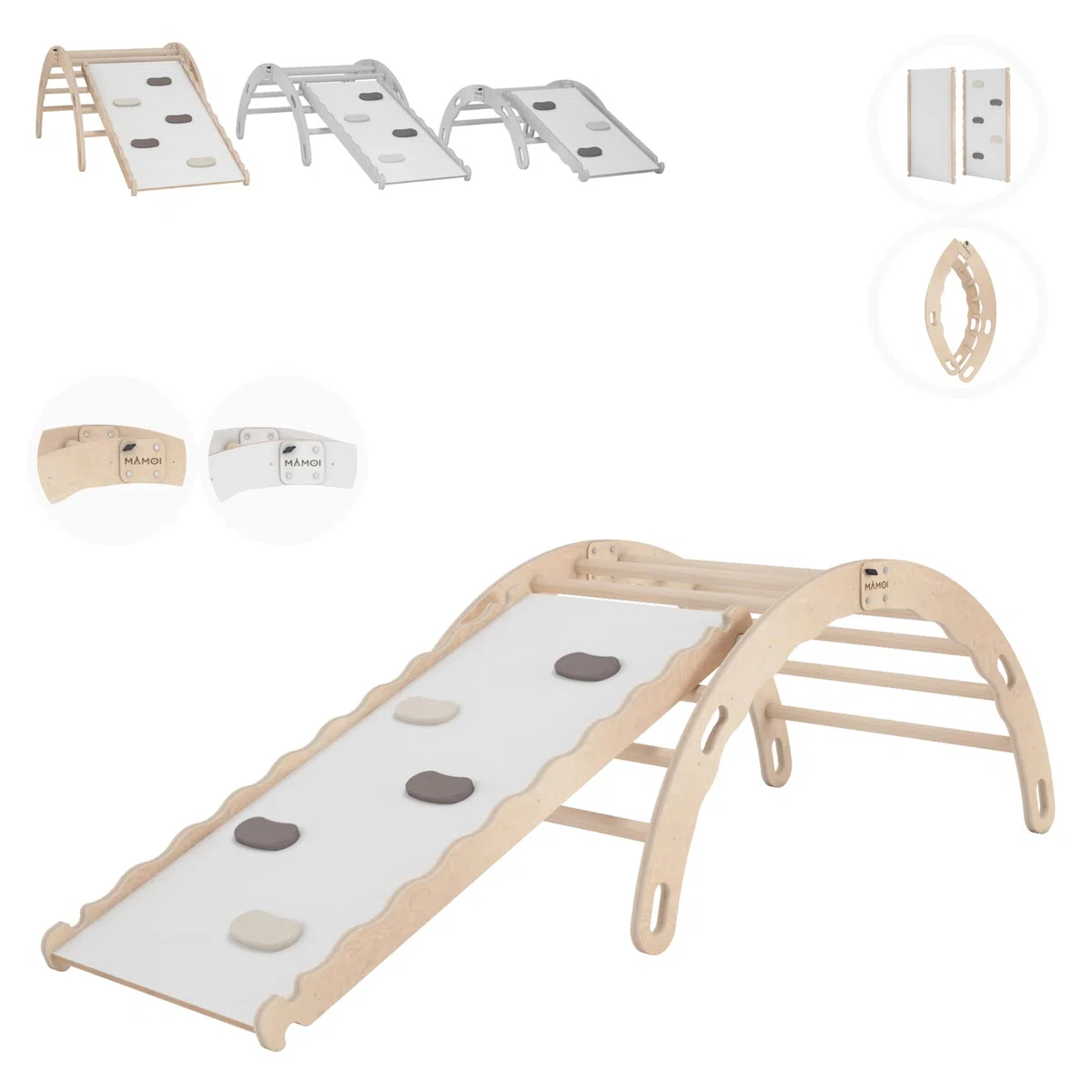 MAMOI® Kletterbogen mit Rutsche, Kletterdreieck, Klettern, Klettergerüst aus Holz, Holzbogen, Rutschbrett für Spielplatz, Klettergerüst Indoor