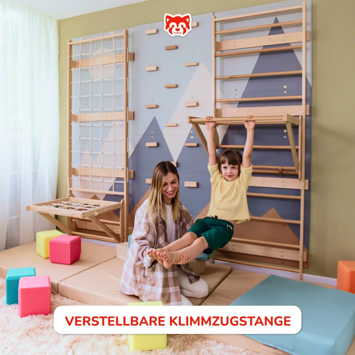 Wood And Hearts Sprossenwand, Klettergriffe, Kletterwand kinderzimmer, Klettern, Indoor Spielplatz, Klettersteine, Baby Klettern Indoor, Spielplatz (Kletterwand-Gym + Sit-Up-Stange)