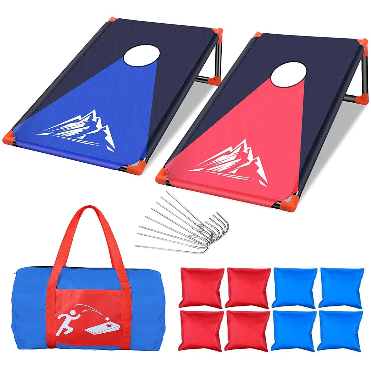 Cornhole Spiel Outdoor für Erwachsene, Tragbares Cornhole Toss Set mit 8 Säckchen und Tragetasche, 3 x 2 Ft
