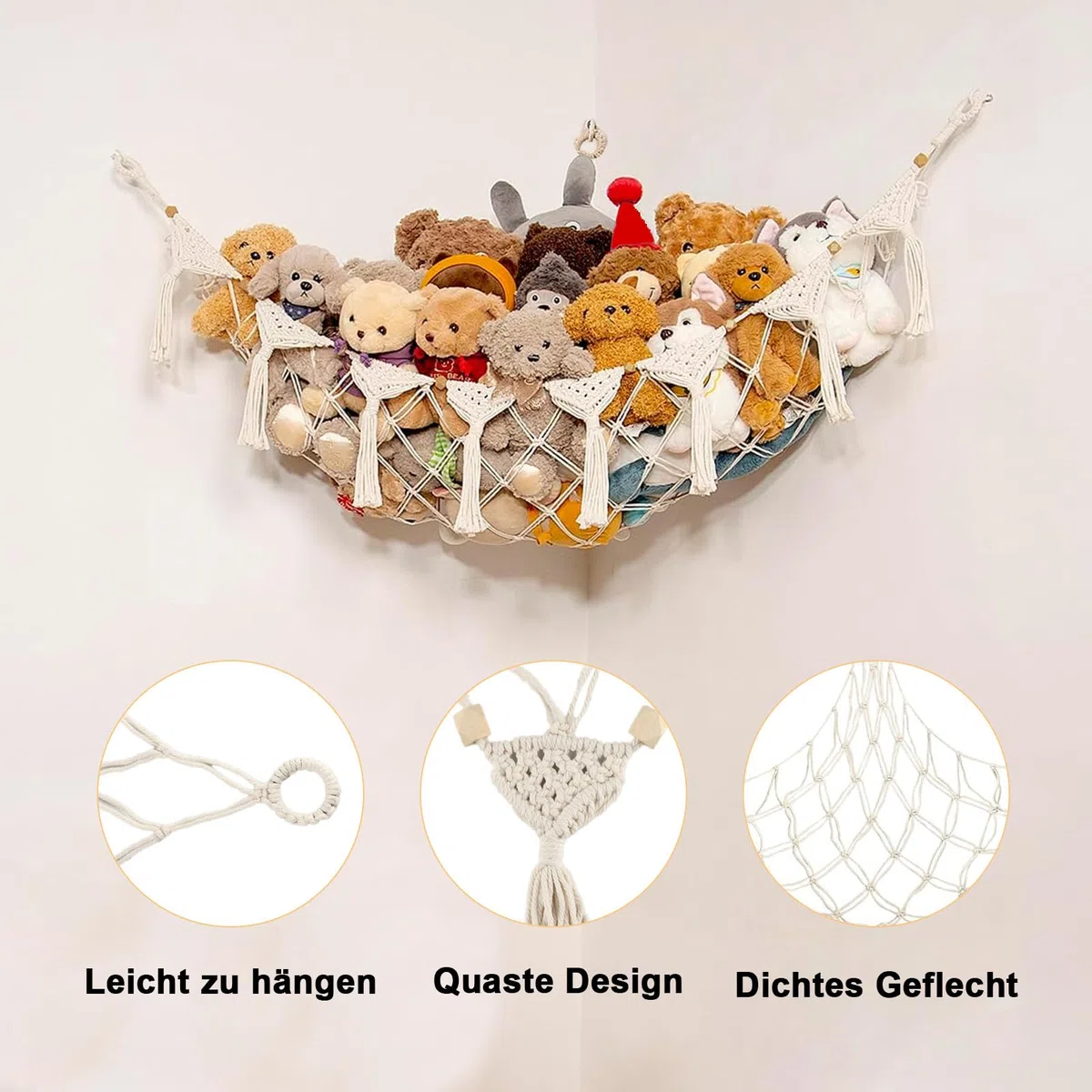 Kuscheltier Aufbewahrung Netz, Stofftier Aufbewahrung Netz für Hängematte, Boho Stofftier Hängematte Spielzeug Organizer, Kuscheltier Netz Kuscheltiernetz für Kuscheltiere Plüschtier Aufbewahrung