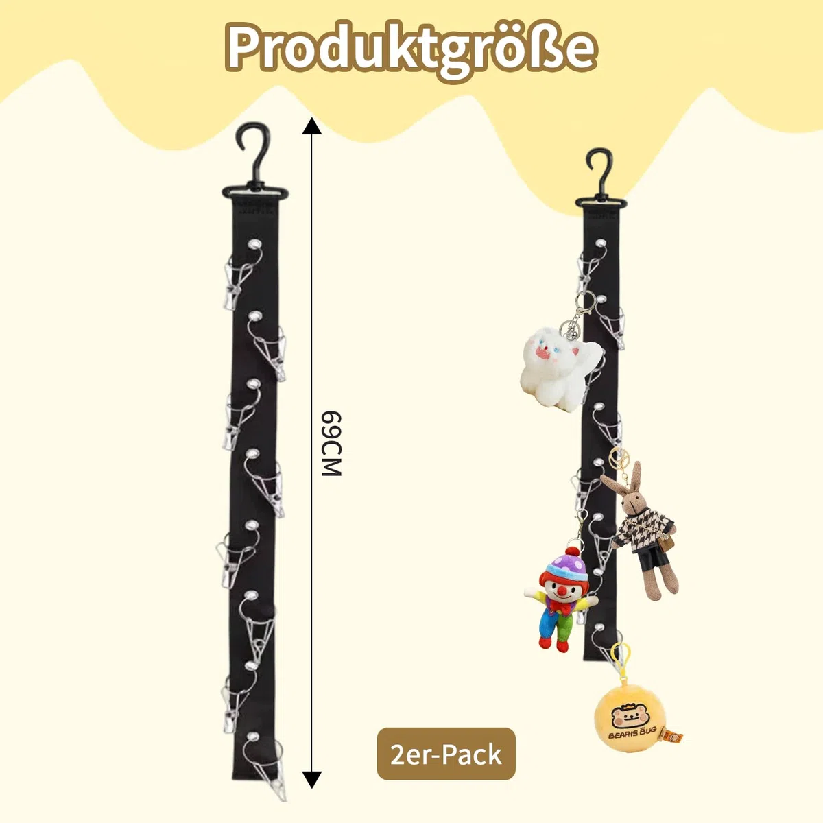 2er Pack Stofftier Aufbewahrung, Hängende Kuscheltier Aufbewahrung Aufbewahrung Kuscheltiere mit 8 Klammern für Puppen, Plüschtiere, Mützen & Deko für Spielzeugaufbewahrung Kinderzimmer, Schwarz
