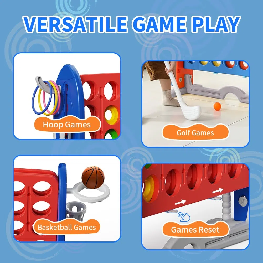 UBRAVOO Riesiges 4-Gewinnt-Spiel, 3-in-1 Jumbo-Spieleset für den Garten mit Basketball, Golf und Ringwurfspiel, höhenverstellbares Jumbo-Gartenspiel für Kinder, Erwachsene und die ganze Familie