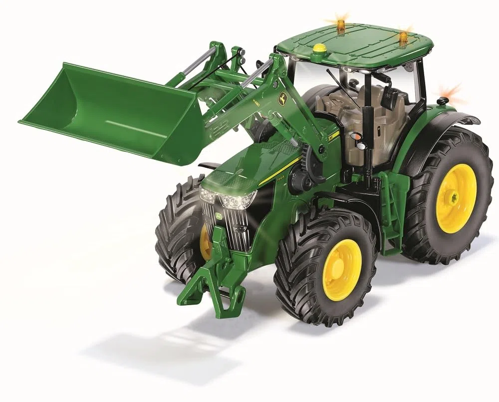 Siku 6792, John Deere 7310R Traktor mit Frontlader, Grün, Metall/Kunststoff, 1:32, Ferngesteuert, Ohne Fernsteuermodul, Steuerung via App oder Gaming Controller möglich