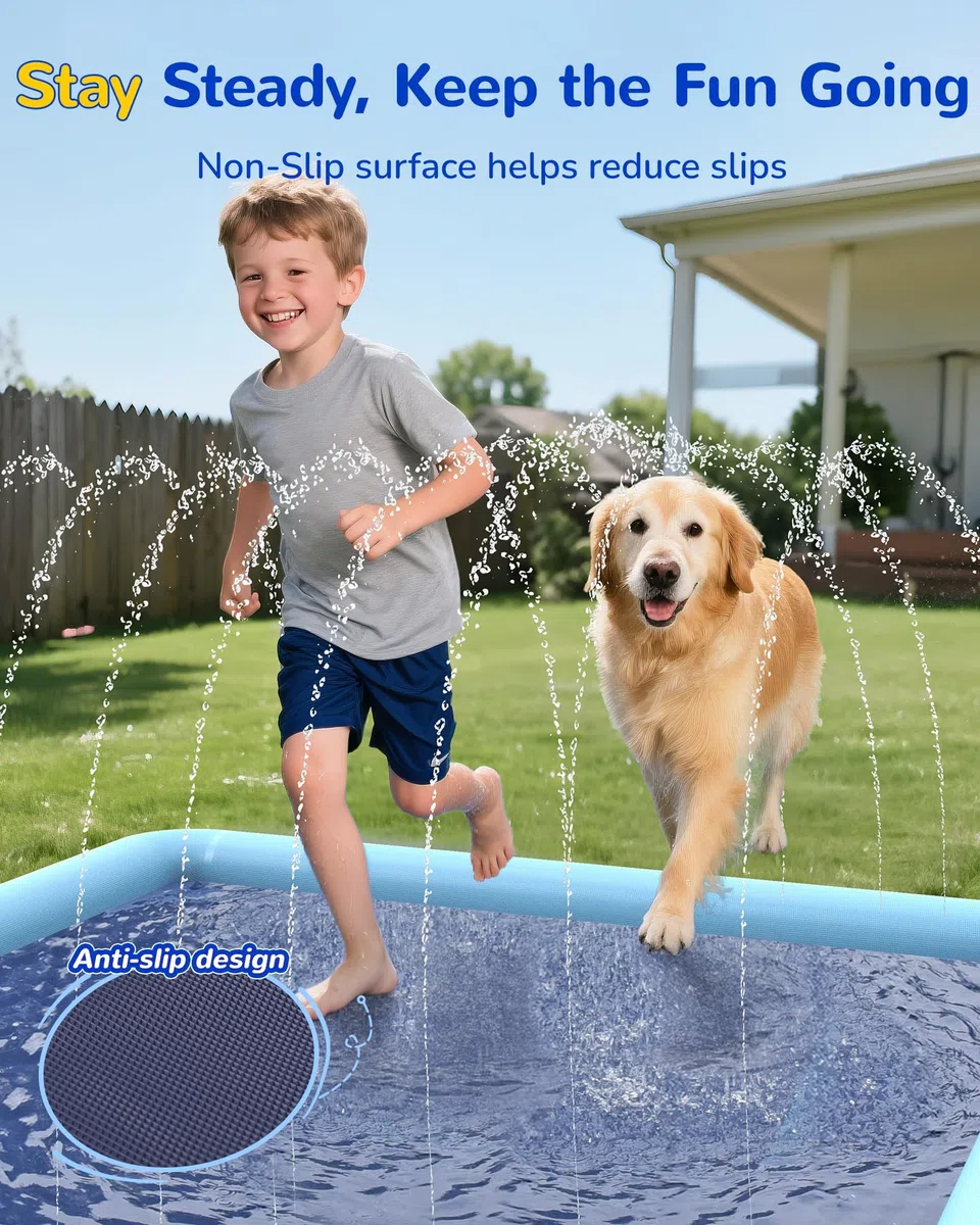 Quadratische Wassersprinkler Kinder & Hunde Outdoor, Wasserspielmatte Hunde mit Verdickte Anti-Rutsch PVC, Wassersprinkler Splash Pad für Garten Outdoor Camping Sommer (200CM)