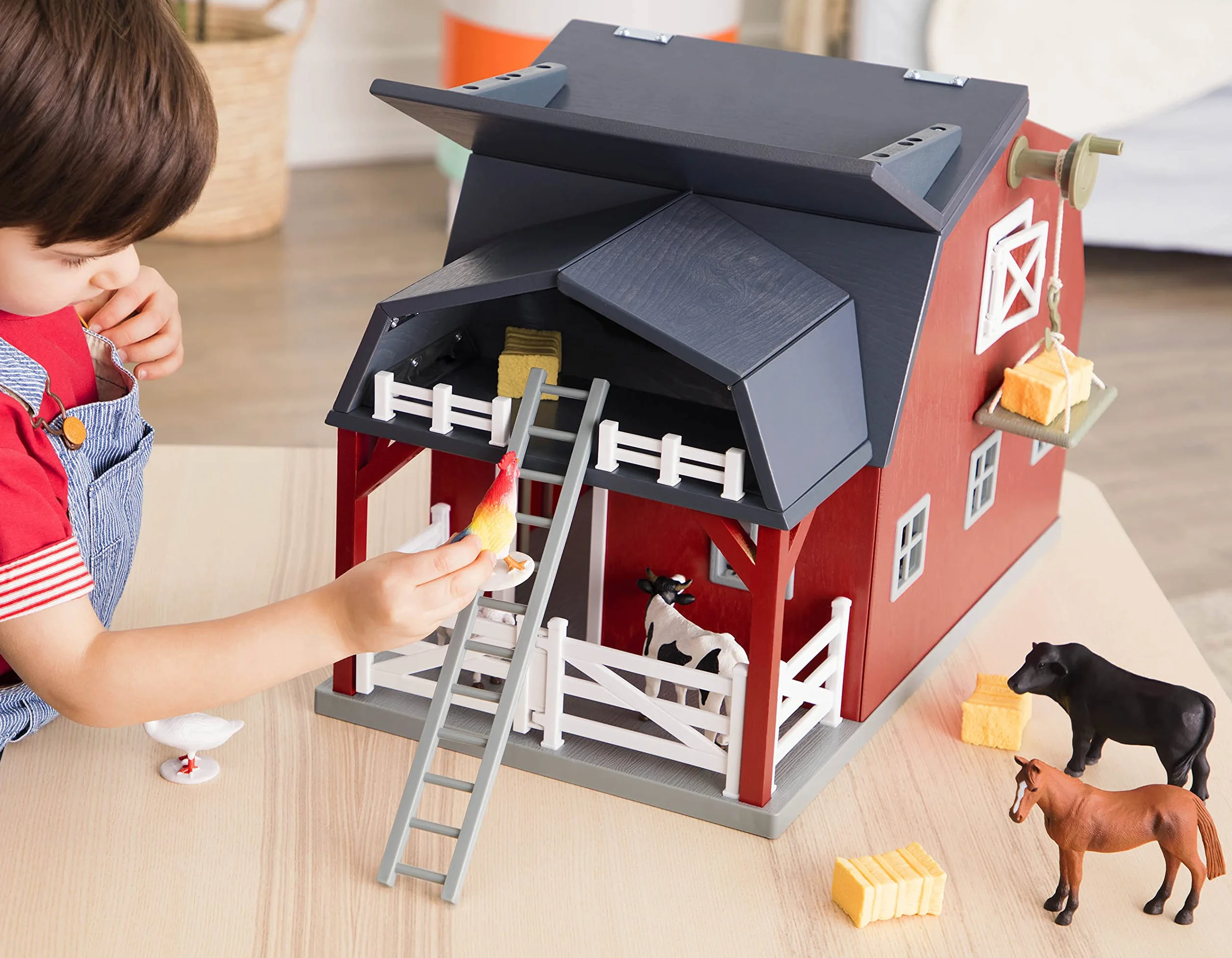 Terra by Battat Holzspielzeug Großer Pferdestall und Bauernhof aus Holz – Spielzeug Scheune mit Zubehör und Funktionen für Kinder ab 3 Jahren (20 Teile)