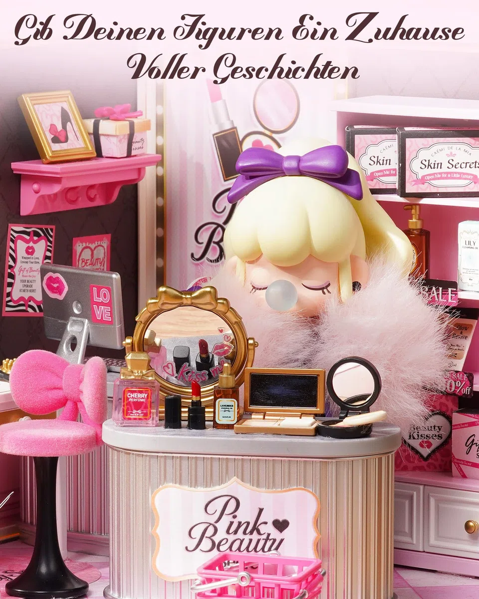 Rolife Super Creator DIY Miniature House Miniatur Haus Bausatz Selber Bauen Deko für Schreibtisch Bücherregal Modellbausatz Diorama Modellbau Bastelset (Pink Beauty Secret)