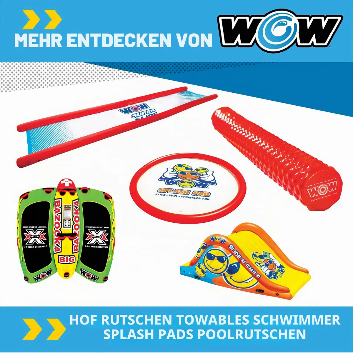Wow Sports Wiggler Aufblasbare Sprinklerrutsche mit Mittelanschlag – Gartenschlauch-Aufsatz – Hinterhof-Wasserspiel – Kinder und Erwachsene