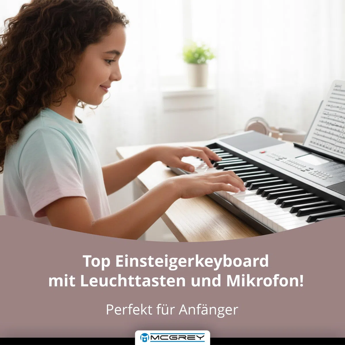 McGrey LK-6120-MIC Keyboard Set - Einsteiger-Keyboard mit 61 Leuchttasten - 255 Sounds und 255 Rhythmen - 50 Demo Songs - Inklusive Mikrofon - Spar-Set inkl. X-Keyboardständer und Kopfhörer - Schwarz