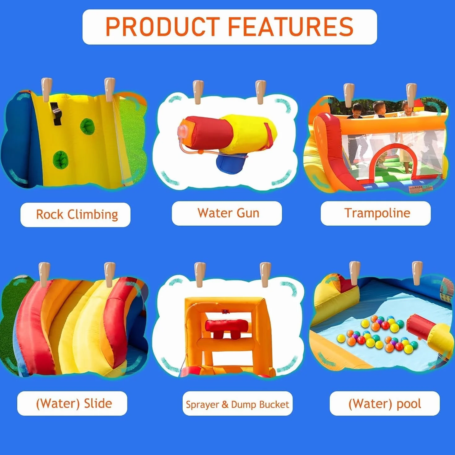 Ballsea Große Hüpfburg mit Gebläse, Trocken-/Wasserrutsche, geeignet für Kinder von 3 bis 10 Jahren, Children's Bouncy Castle for Indoor or Outdoor use 320 x 280 x 232 cm