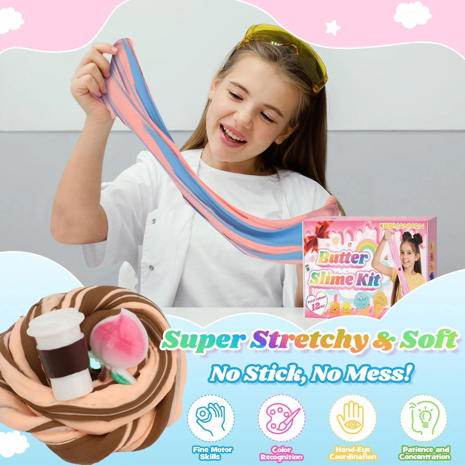 6er-Pack Butter-Slime-Set für Kinder – Duftendes DIY-Schleim-Spielzeug für Mädchen & Jungen ab 3 4 5 6 7 8 9 10 11 12 Jahren – Süßes Preppy-Zubehör – Geschenkidee für Teenager, Geburtstage, Party-Mitg