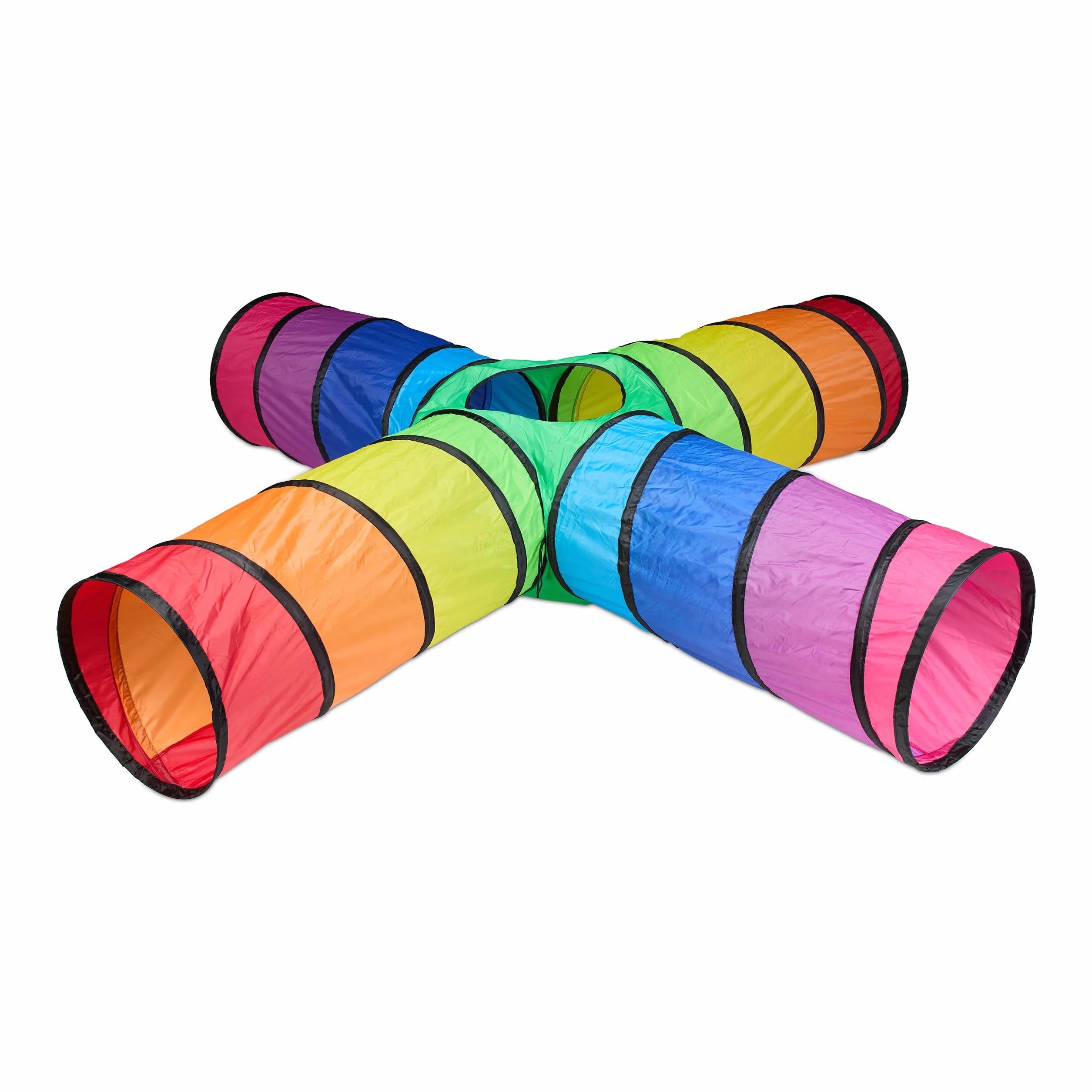 Relaxdays Spieltunnel 4 Röhren, farbenfroher Kindertunnel, HBT: 46x232x232 cm, robuster Pop-up Tunnel, Polyester, bunt