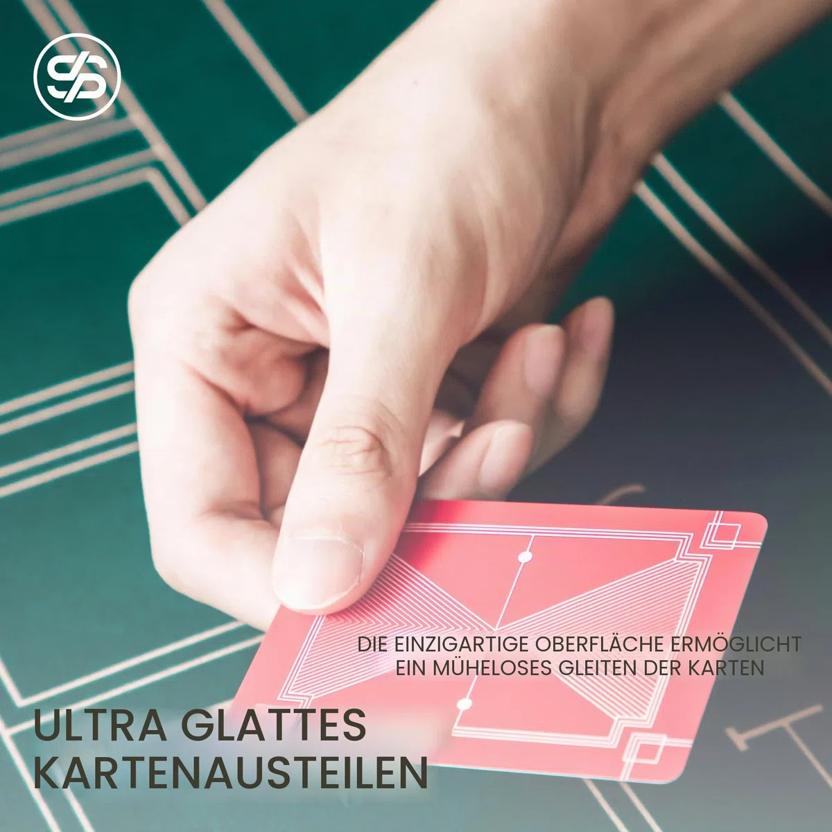 SLOWPLAY Nash Pokermatte, Ultra glatt, mobil, Art-déco-Layout | Samtig glatte Oberfläche; rutschfeste Gummibasis; gesäumte Kanten; Tragetasche; edles Art-déco-Design