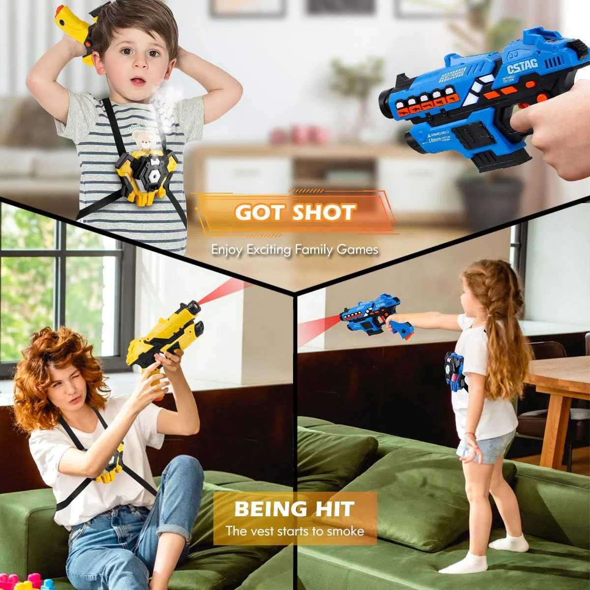 VATOS Laser Tag Spielzeug Pistole Sprühfunktion und LED-Bildschirm, 4er-Set Lasertag mit Westen für Kinder Teenager Erwachsene Familie, Gruppenspielzeug für 6 7 8 9 10 11 12+ Jungen Mädchen