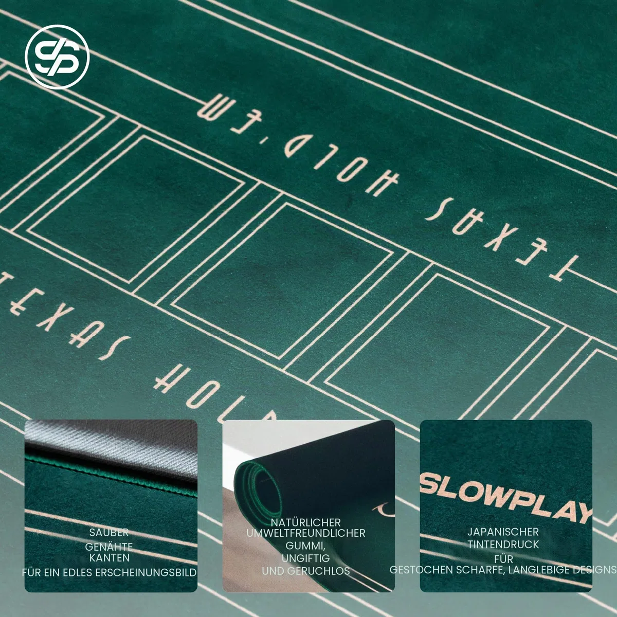 SLOWPLAY Nash Pokermatte, Ultra glatt, mobil, Art-déco-Layout | Samtig glatte Oberfläche; rutschfeste Gummibasis; gesäumte Kanten; Tragetasche; edles Art-déco-Design