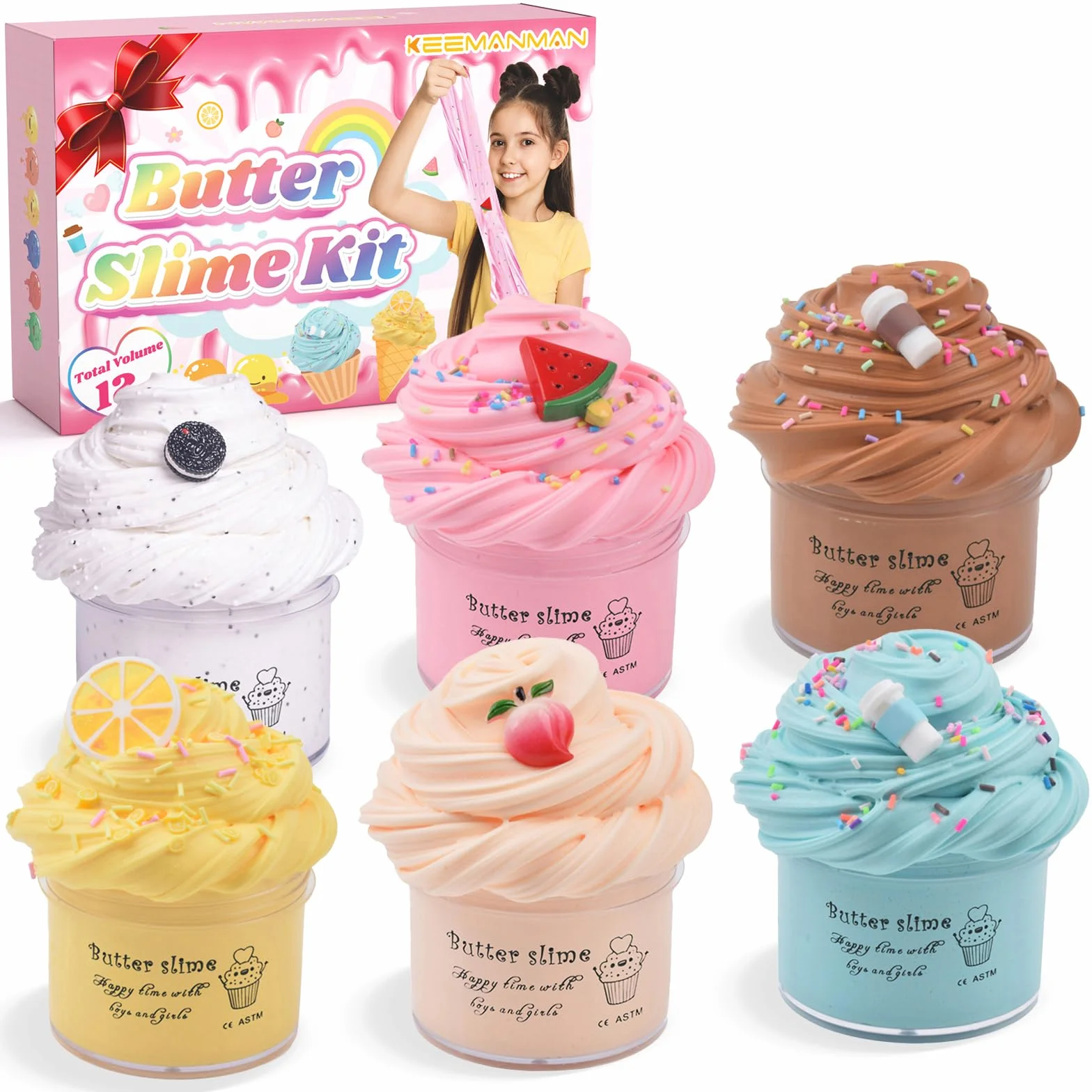 6er-Pack Butter-Slime-Set für Kinder – Duftendes DIY-Schleim-Spielzeug für Mädchen & Jungen ab 3 4 5 6 7 8 9 10 11 12 Jahren – Süßes Preppy-Zubehör – Geschenkidee für Teenager, Geburtstage, Party-Mitg