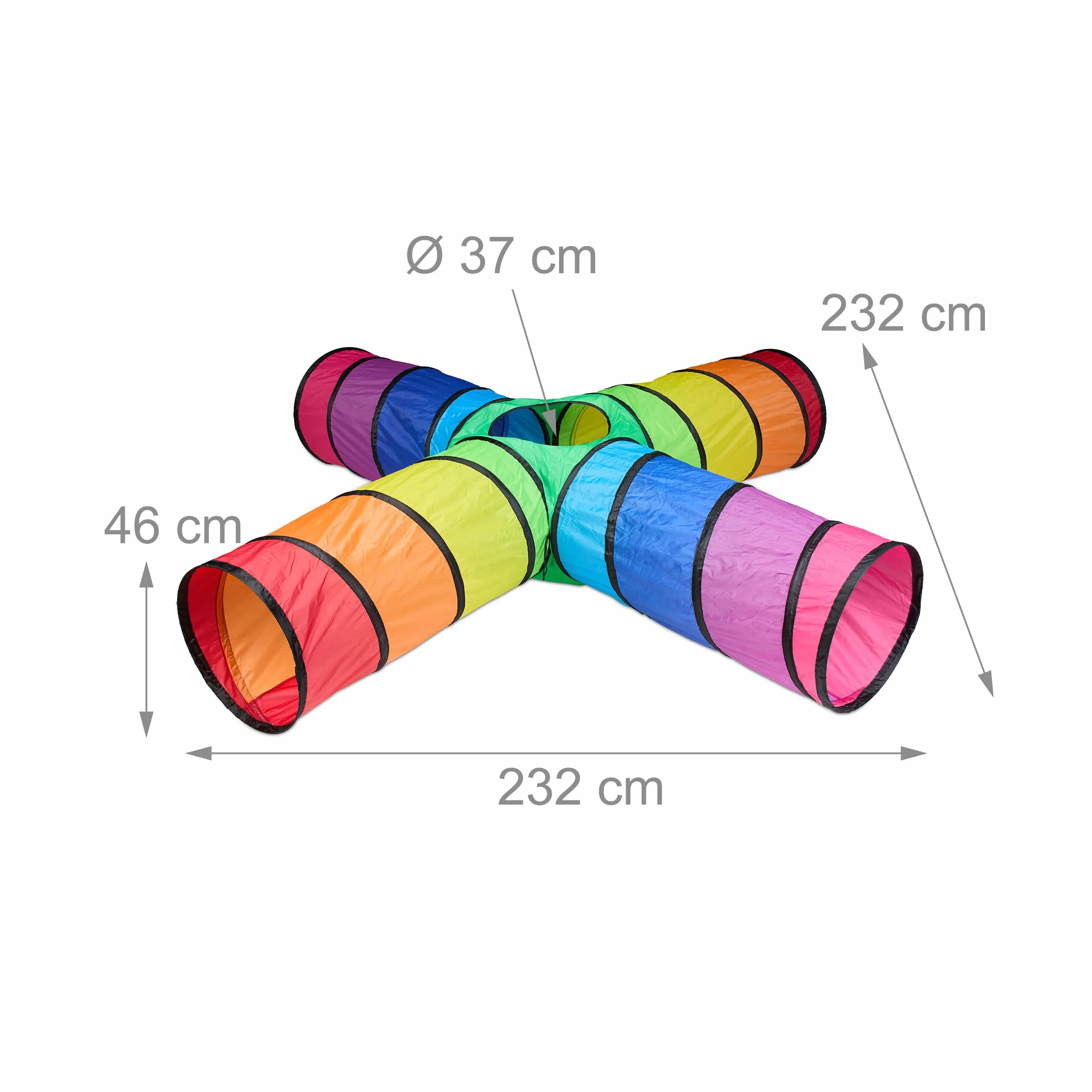 Relaxdays Spieltunnel 4 Röhren, farbenfroher Kindertunnel, HBT: 46x232x232 cm, robuster Pop-up Tunnel, Polyester, bunt