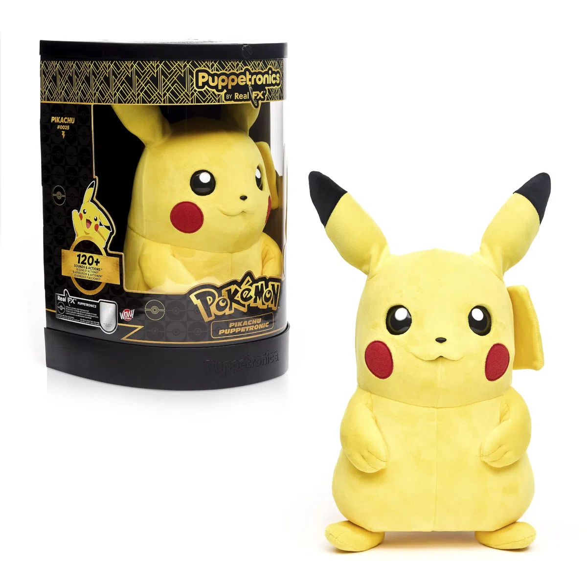 Wow! Stuff Pokémon Pikachu Puppetronic by RealFX I Interaktive Handpuppe 40 cm I 120+ Geräusche & Aktionen I Beweglicher Mund, leuchtende Wangen, blinzelnde Augen, bewegliche Ohren I ab 8 Jahren