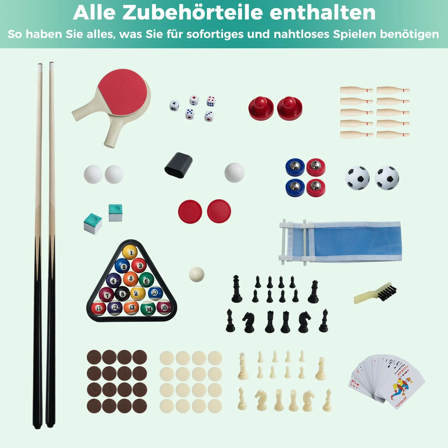 COSTWAY 10 in 1 Multi Spieltisch, Multifunktionstisch mit Tischfußball, Hockey, Billard, Shuffleboard, Bowling & 4 Brettspiele, Kombi-Tisch aus Holz Spielzimmer, Tischkicker für Kinder, Erwachsene