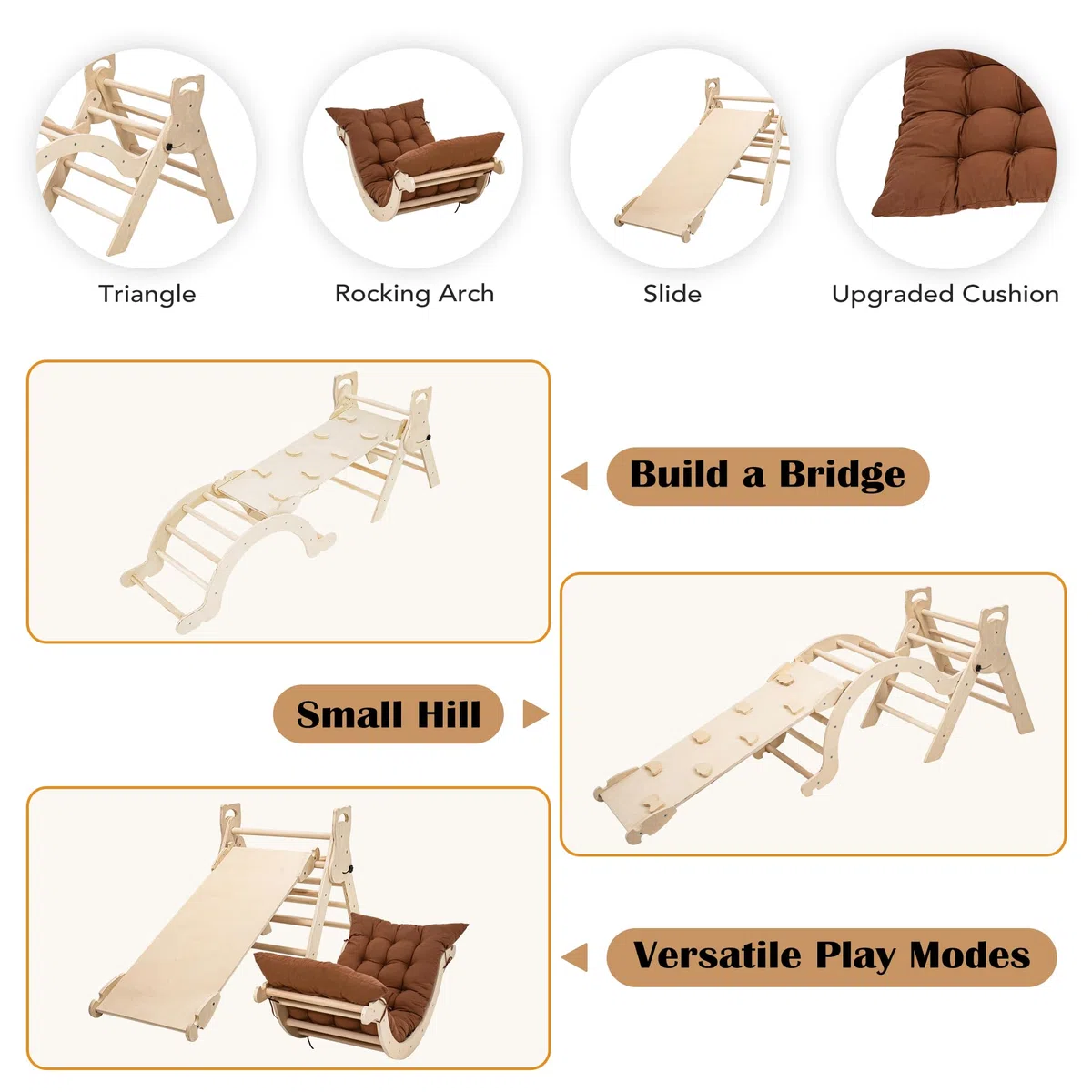 Klettergerüst Indoor Geschenke Junge Mädchen - Montessori Spielzeug ab 1.5 2+ Jahre Junge Mädchen 5 in 1 Kletterdreieck Kletterbogen mit Rutsche Kissen, Geschenke Indoor Spielplatz