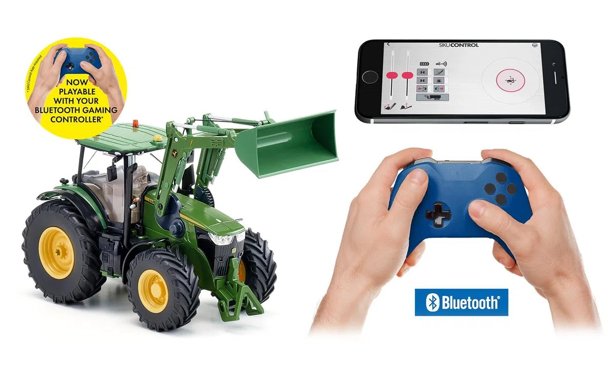 Siku 6792, John Deere 7310R Traktor mit Frontlader, Grün, Metall/Kunststoff, 1:32, Ferngesteuert, Ohne Fernsteuermodul, Steuerung via App oder Gaming Controller möglich