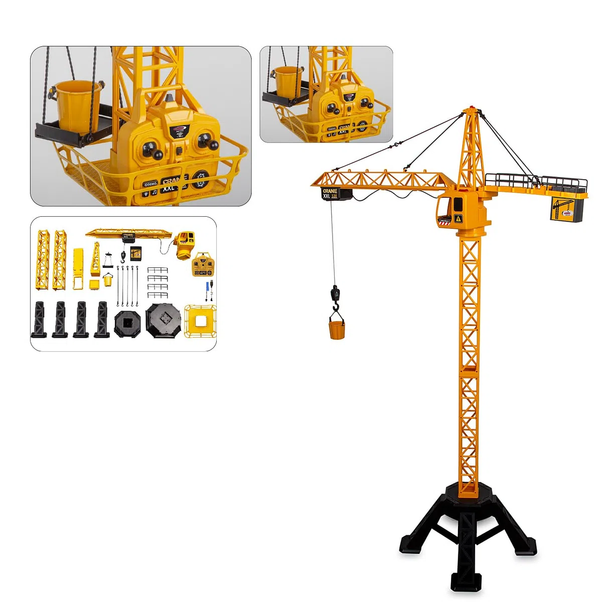JAMARA 406320 Turmdrehkran Crane XXL 128 2,4GHz - Kinder Spielzeug Ferngesteuert, Fernbedienung Rc Toy, Kran für Baustelle Remote Control, Geschenk für Kinder, Metallhaken