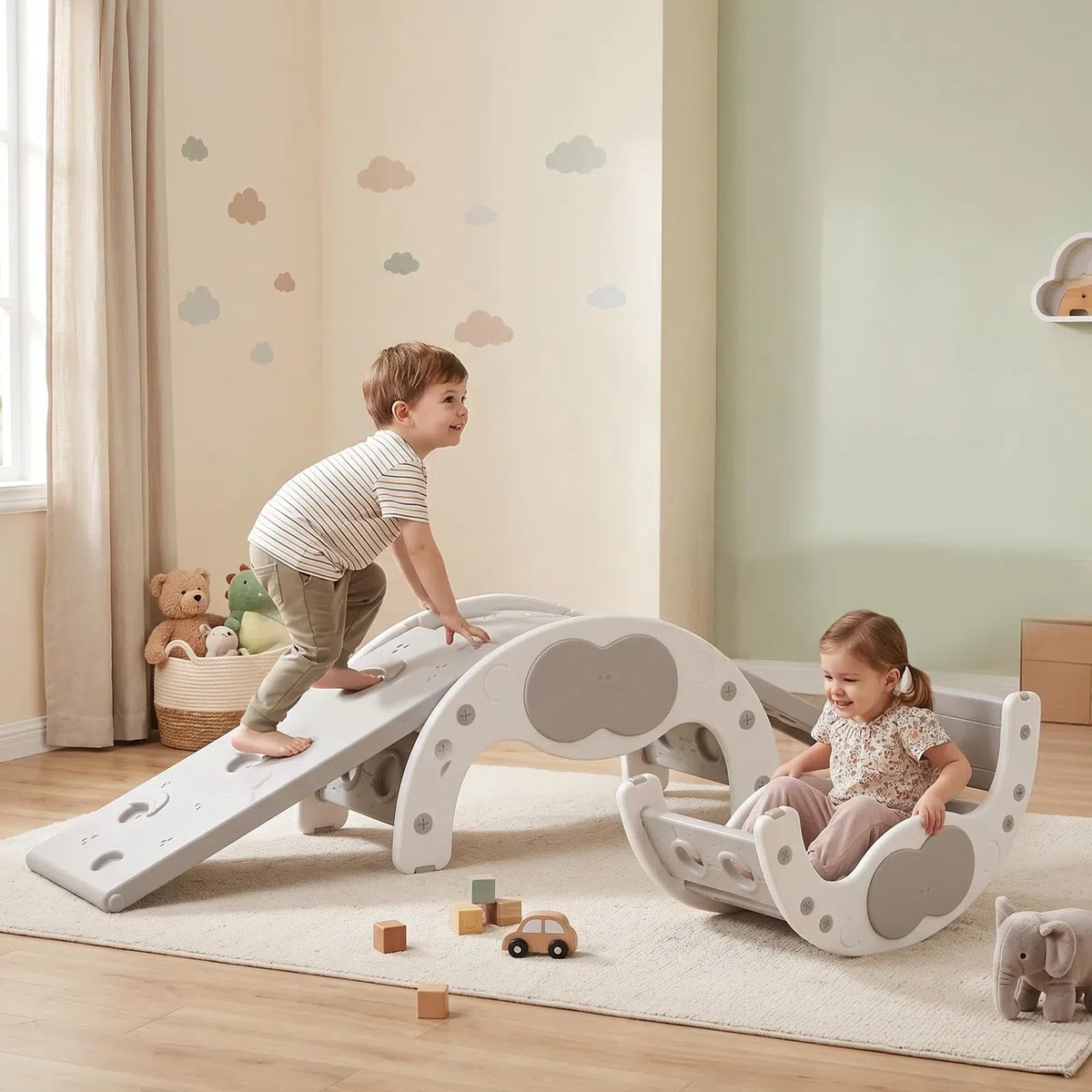 3 in 1 Montessori Indoor Klettergerüst Set für Kinder, Mittelgroßer Indoor-Spielplatz Kleinkinder-Kletterspielzeug Spielzeug