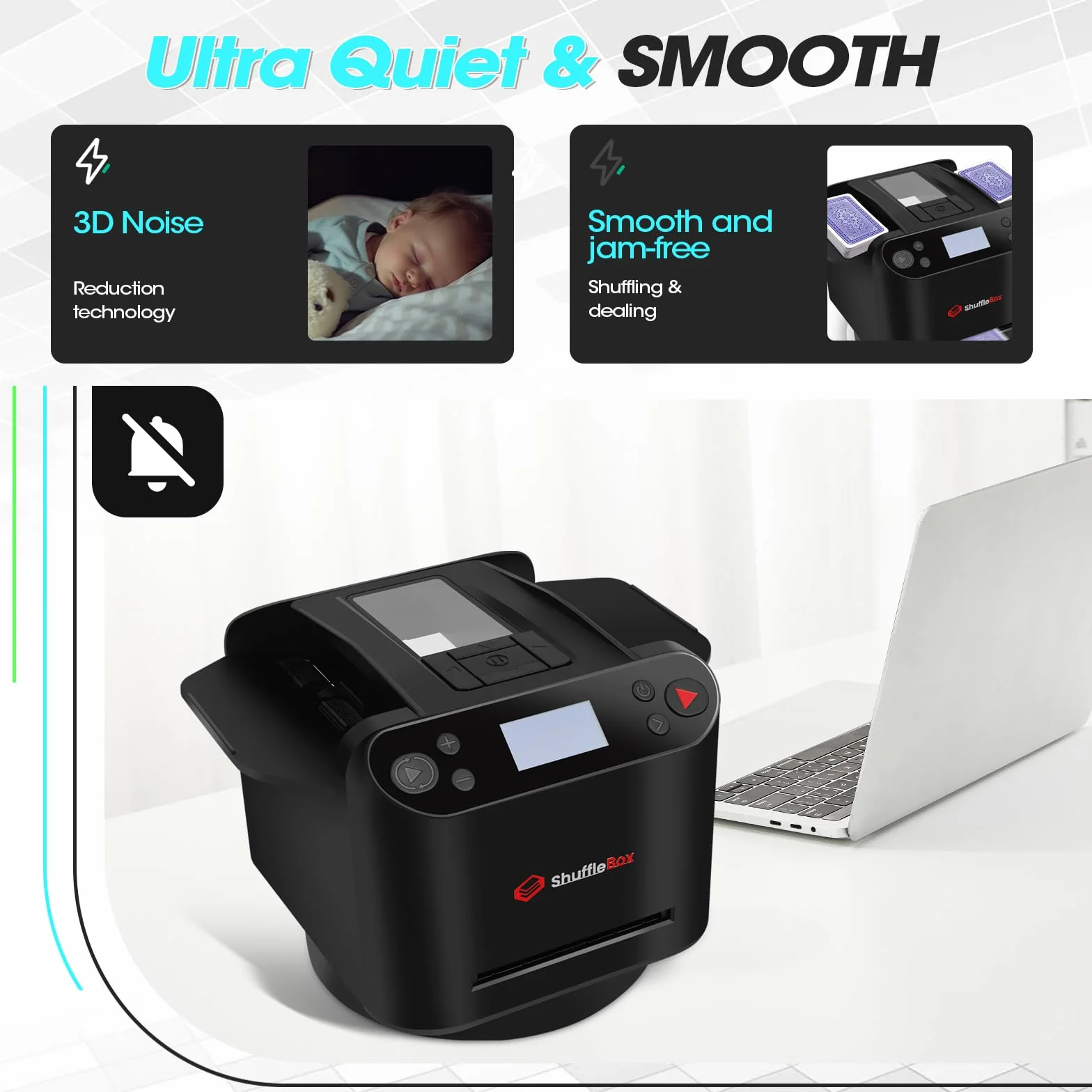 ShuffleBox G1 Pro Automatische Kartenmischer und Kartensender 2 in 1,Ultra leise,für UNO, Taco Cat Ziegenkäse Pizza, fünf Kronen, Monopoly Deal, Bycicle und Maverick Karte (Schwarz)