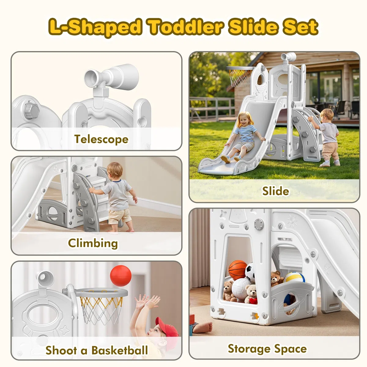 Kinder Rutsche, große Kleinkind Rutsche mit Basketballkorb, Rutsche für Kleinkinder Alter 1-3 Kleinkind Kletterer Rutsches Spielset mit Stauraum, Indoor Outdoor Spielzeug für Kleinkinder 1-3 Jahre