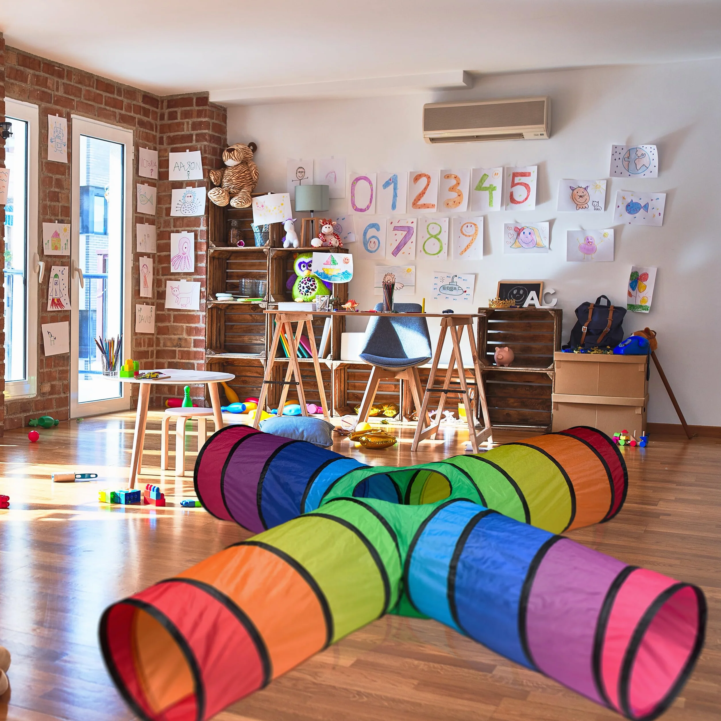 Relaxdays Spieltunnel 4 Röhren, farbenfroher Kindertunnel, HBT: 46x232x232 cm, robuster Pop-up Tunnel, Polyester, bunt