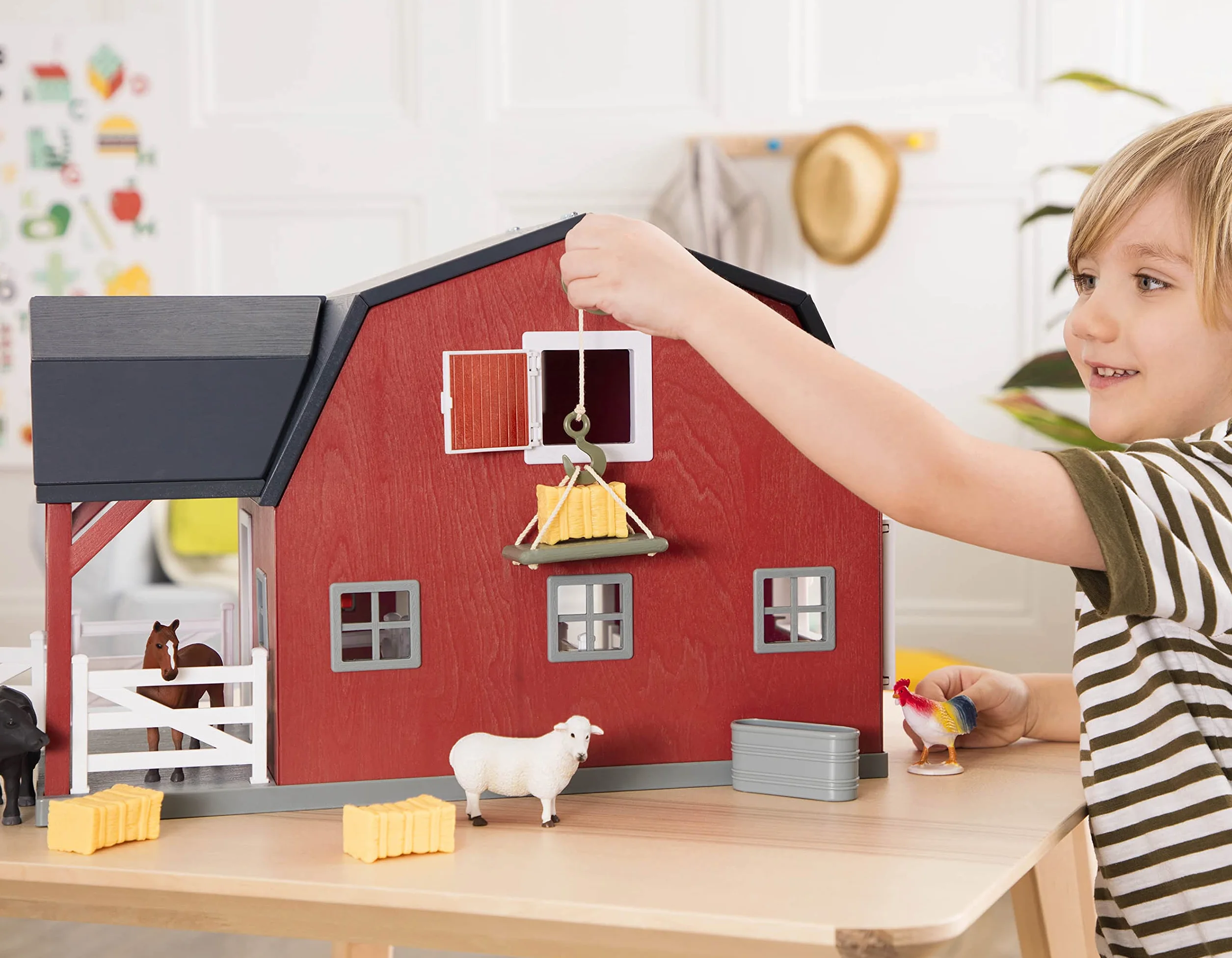 Terra by Battat Holzspielzeug Großer Pferdestall und Bauernhof aus Holz – Spielzeug Scheune mit Zubehör und Funktionen für Kinder ab 3 Jahren (20 Teile)