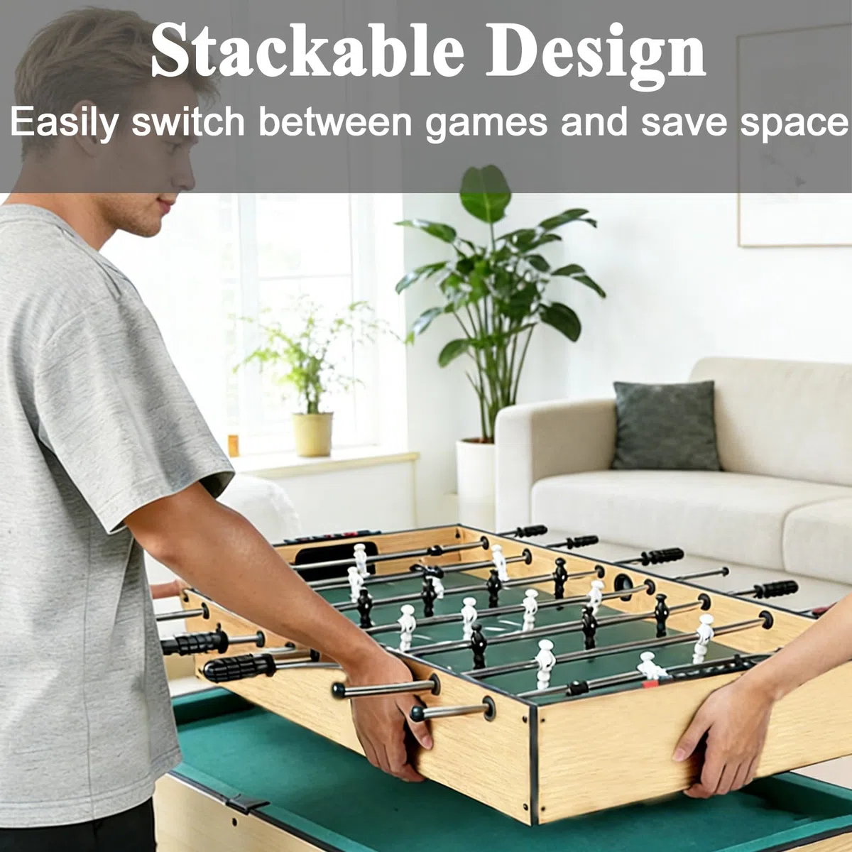 12-in-1 Multi Spieltisch, Kicker Multigame Klappbar mit Tischfußball, Billardtisch, Tischtennis, Hockey, Shuffleboard, Bowling, Schach, Dame, Backgammon und Poker samt sämtlichem Zubehör