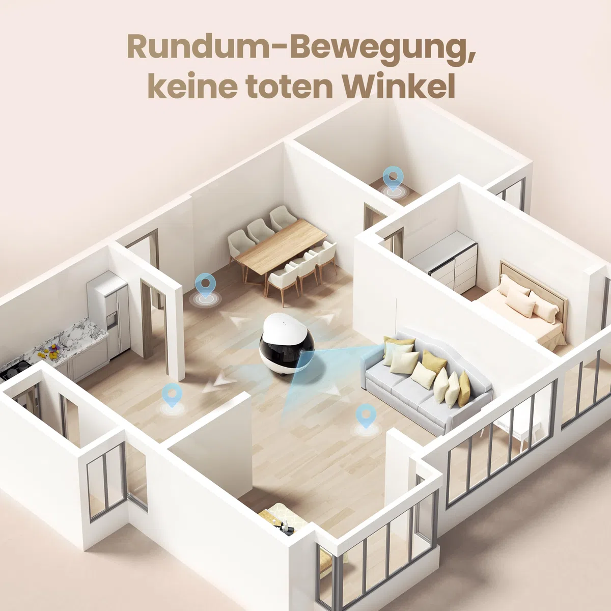 Enabot EBO Air 2 FamilyBot-Intelligenter 2K Überwachungskamera Roboter mit Selbstaufladung,Patrol Roboter für die Heimüberwachung,Kabellose Hundekamera&Katzen Kamera mit Nachtsicht,2-Wege-Audio (Weiß)