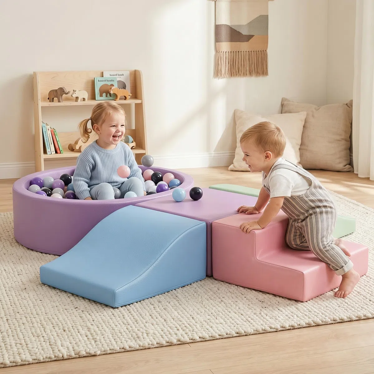 JungleDove Schaumstoff Bausteine Kinder 5-teilig PU-Leder Spielset, Montessori Spielzeug mit Bällebad Baby(ohne Bälle), XXL Schaumstoff Bausteine, EN71-zertifiziert & rutschfest, wasserdicht(Lila)