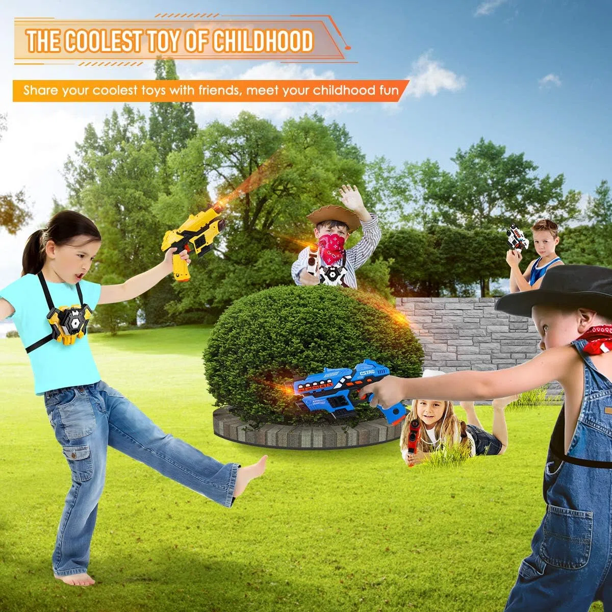 VATOS Laser Tag Spielzeug Pistole Sprühfunktion und LED-Bildschirm, 4er-Set Lasertag mit Westen für Kinder Teenager Erwachsene Familie, Gruppenspielzeug für 6 7 8 9 10 11 12+ Jungen Mädchen