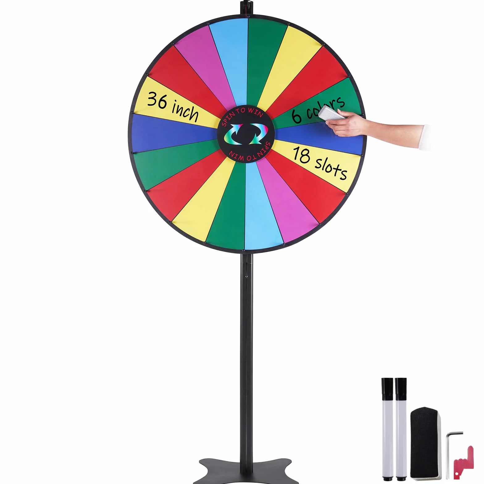 VEVOR 36 Zoll Glücksrad mit 18 Fächern, Rouletterad mit Trocken Abwischbarem Stift & 2 Markern, zum Aufstellen auf dem Tisch oder auf dem Boden, um Glücksspiele für Partys, Kneipen usw.