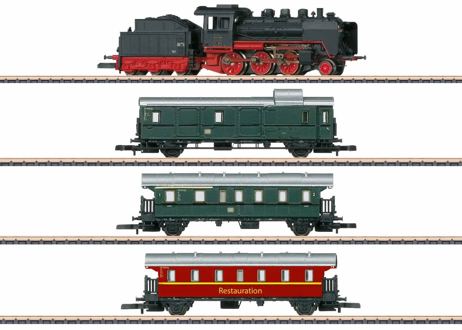 Märklin Modelleisenbahn Startpackung 81874 "Museums-Personenzug mit Dampflok BR 24 – Lokomotive Spur Z, 24 cm aus Metall mit Kunststoff Tender, ab 15 Jahre