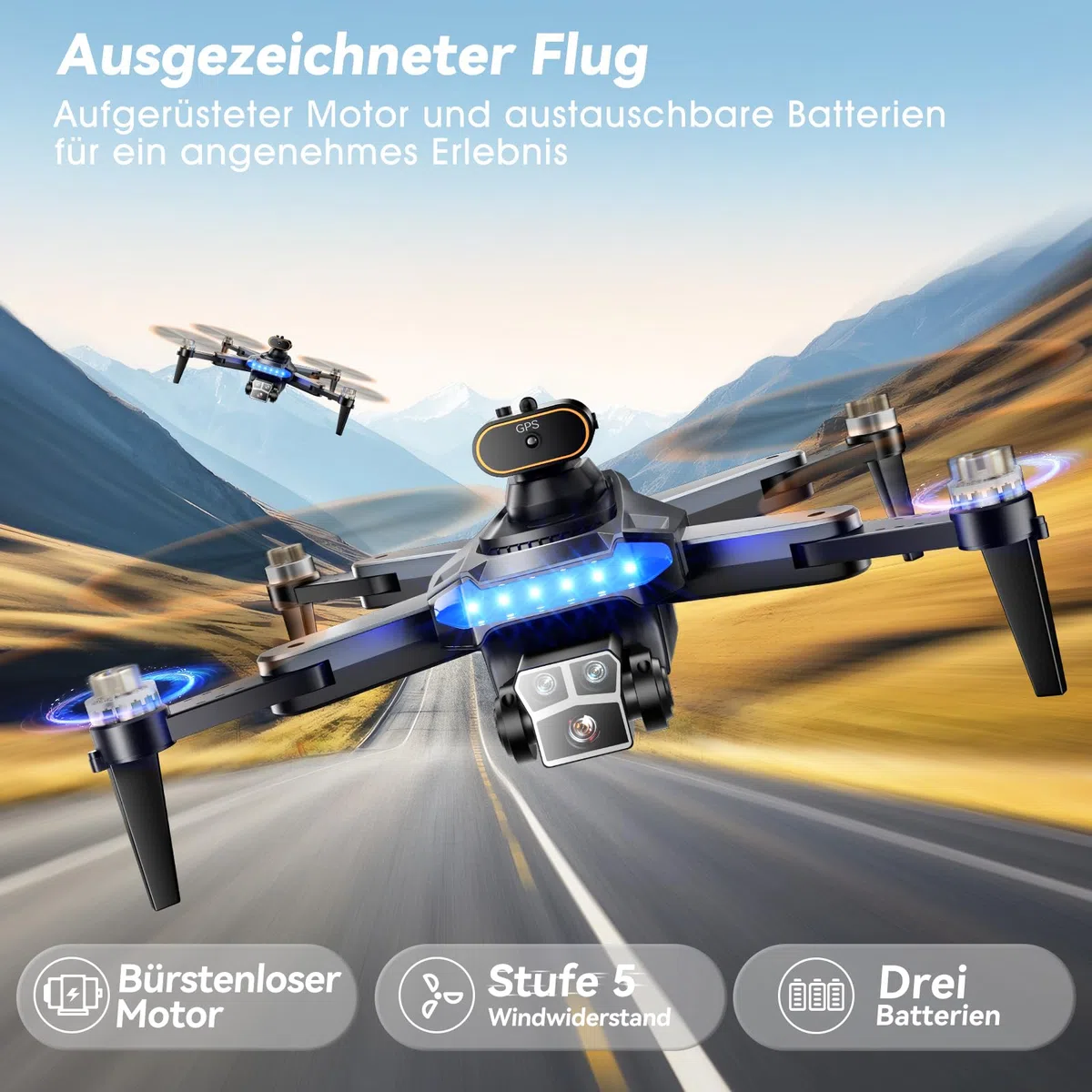P17 GPS Drohne mit Kamera 4K für Erwachsene, bürstenloser Motor, 54 Min Flugzeit mit 3 Akkus, unter 249g C0, 5G Übertragung, Follow Me, Infrarot-Hindernisvermeidung, faltbar (Schwarz)
