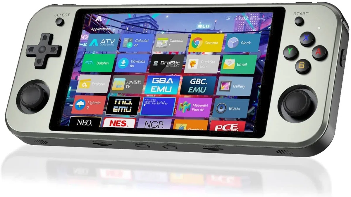 Tragbare Spielkonsole RG522, unterstützt Open-Source-System, Android 7.1, RK3399 Chip, TF-Karte 64G, 2500, Klassische Spiele, IPS-Display von 5,36 Zoll, Akku, 2 Stück, 3200 mAh